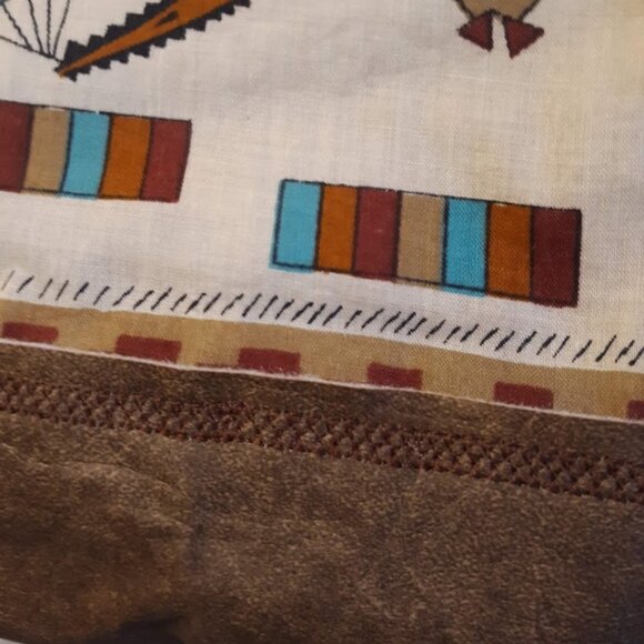 New Vinyl Double handle Shoulder Satchel Bag Purse Brown Aqua Southwestern print - Picture 8 of 12